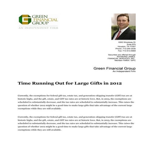 Time Running Out for Large Gifts in 2012