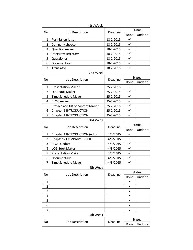 time schedule
