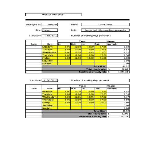 Weekly timesheet | XLSX