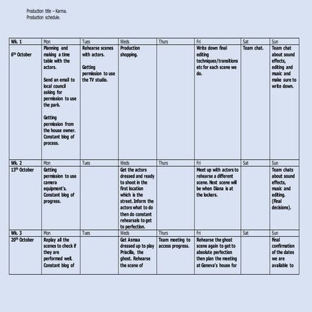 Media studies a2 timestable