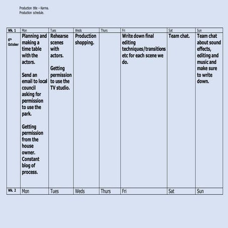 A2 media Timestable planning