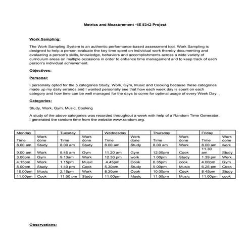 Time Study Analysis Metrics | PDF