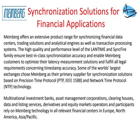 Time synchronization solutions for financial and trading