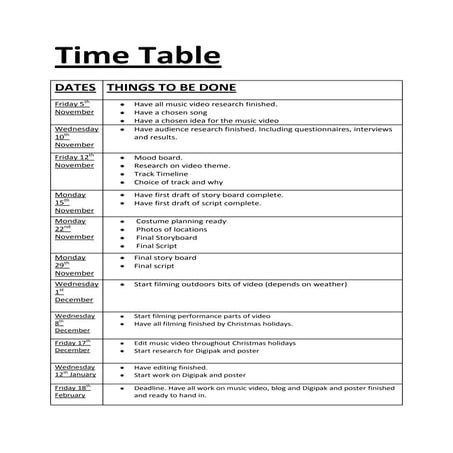 Time table
