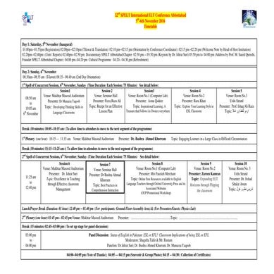 Timetable 32nd SPELT International ELT Conference Abbottabad 2016