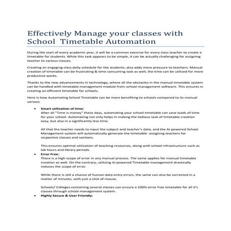 Benefits of School Timetable Automation