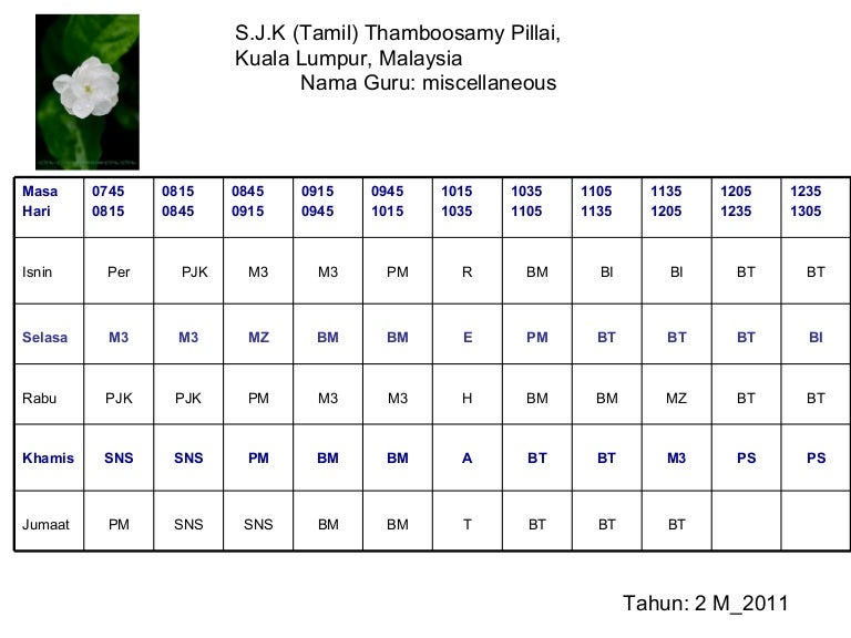 Time Table Tamil School Malaysia