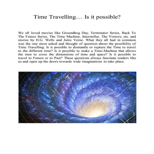 Time Travelling.... Is It Possible?