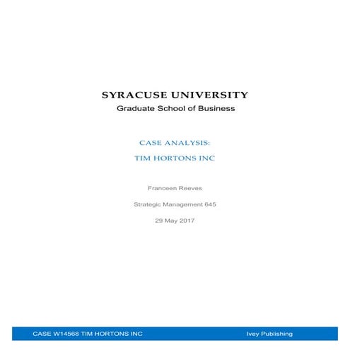 Tim Hortons Case Analysis | PDF