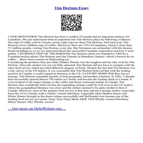 Tim Hortons Essay | PDF