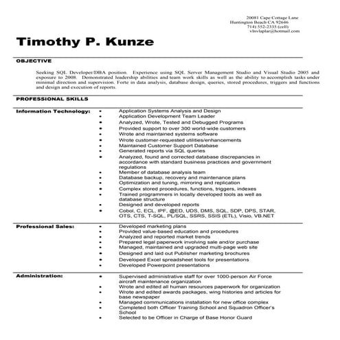 Tim Kunze Developer/DBA