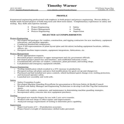 Timothy Warner Resume