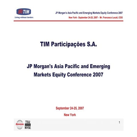 Tim Presentation On Jp Morgans Asia Pacific And Emerging Markets Equity Confe...