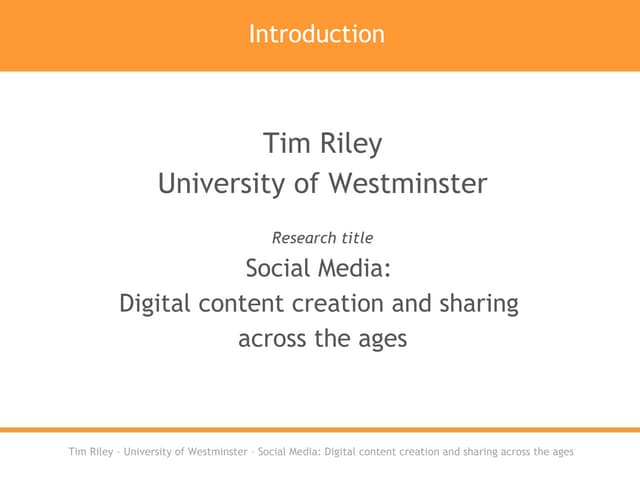 Social Media:  Digital Content Creation & Sharing -  Symposium Nov 2010