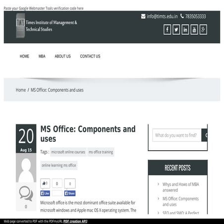 Timts ms office  uses and components