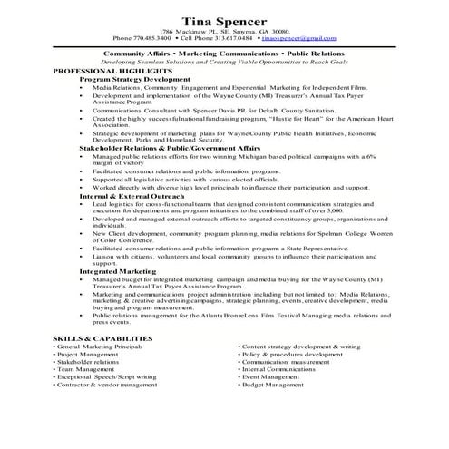 Tina Spencer resume 2015