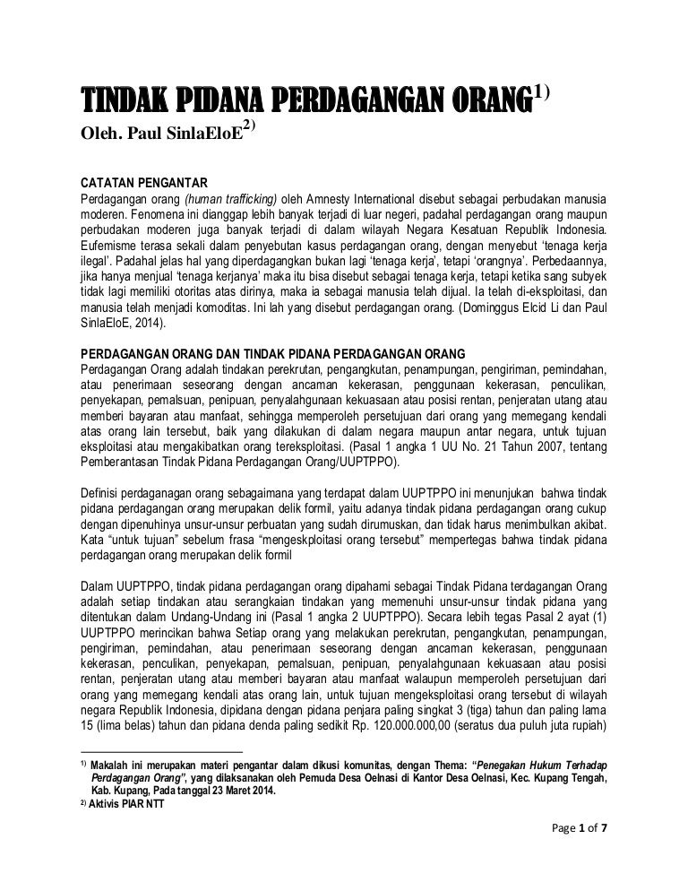 Tindak Pidana Perdagangan Orang