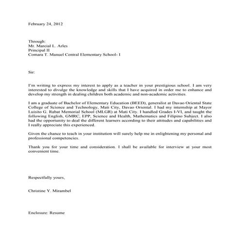 Tine application letter