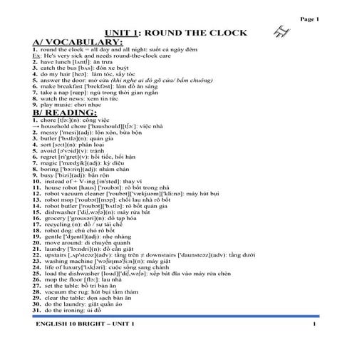 TIẾNG ANH 10 - BRIGHT - UNIT 1.docx