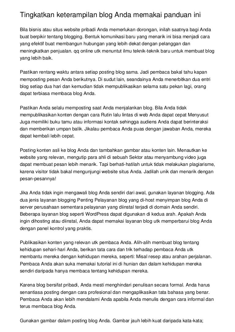 Tingkatkan Keterampilan Blog Anda Memakai Panduan Ini