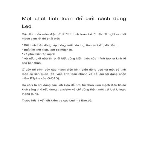 Tinh toan dien tro cho led