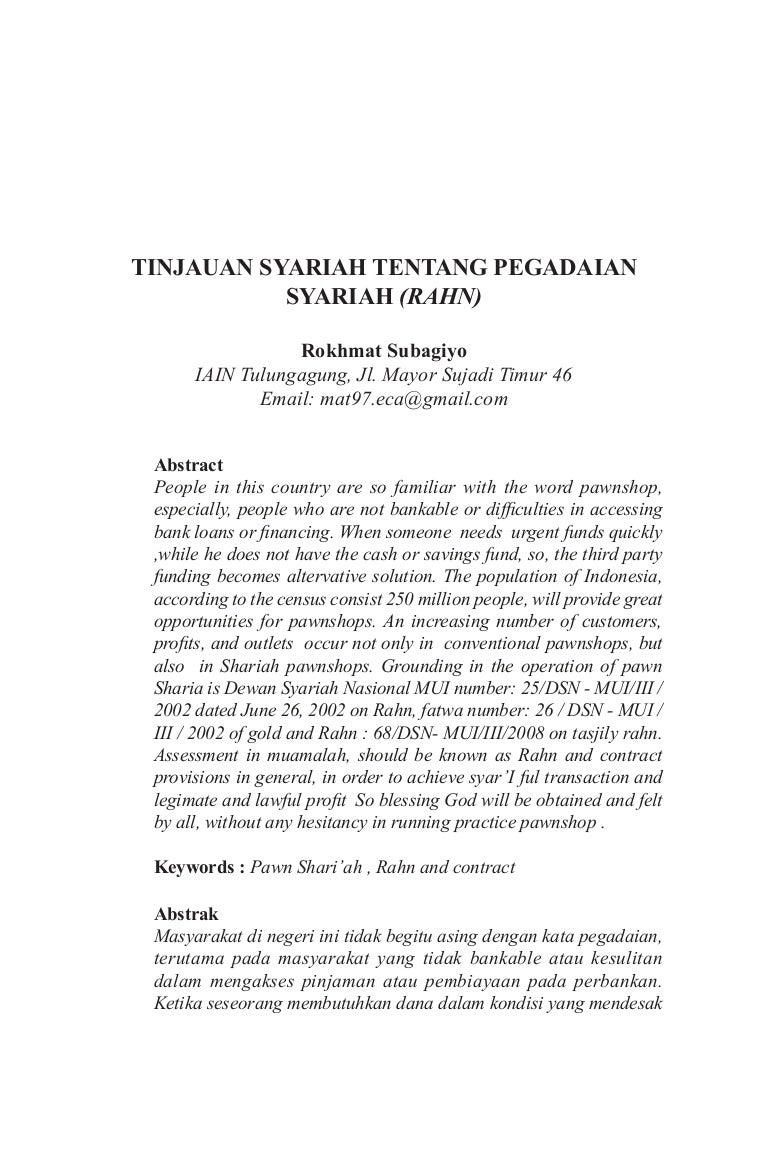 Tinjauan Syariah Tentang Pegadaian Syariah Rahn
