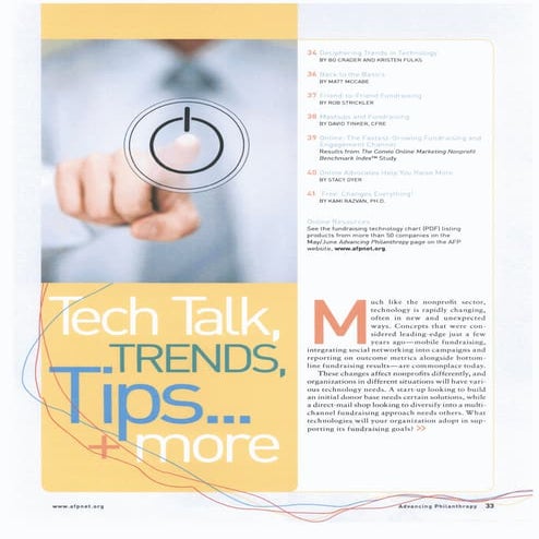 Dave Tinker, CFRE Mashups and Fundraising from May/June 2011 Advancing Philanthropy