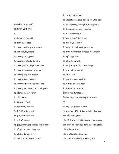 Từ điển thuật ngữ nganh may