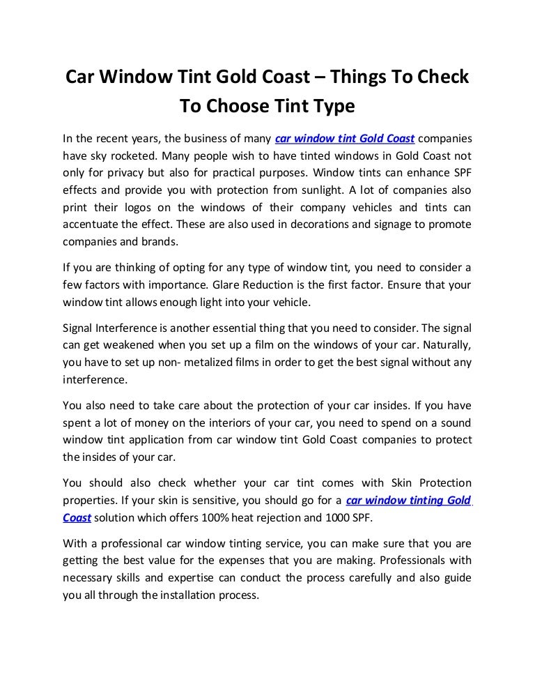 Car Window Tint Gold Coast Things To Check To Choose Tint Type