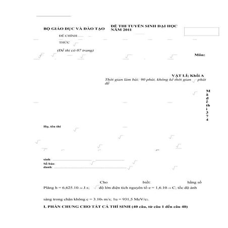 Tintuc.vn - Đề thi Vật Lý năm 2011