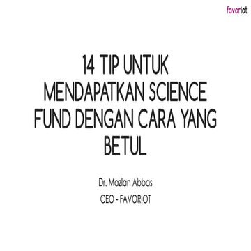 14 TIP - Mendapatkan Geran eScience Dengan Cara Yang Betul