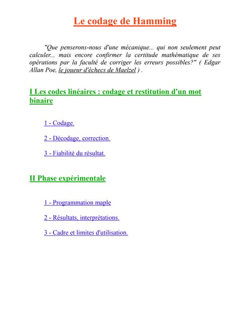 TIPE - Code correcteur de Hamming, 2009