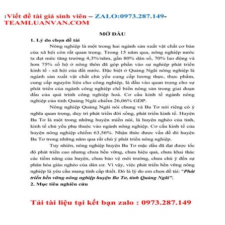 Đề Tài Phát triển bền vững nông nghiệp Huyện Ba Tơ, Tỉnh Quảng Ngãi....