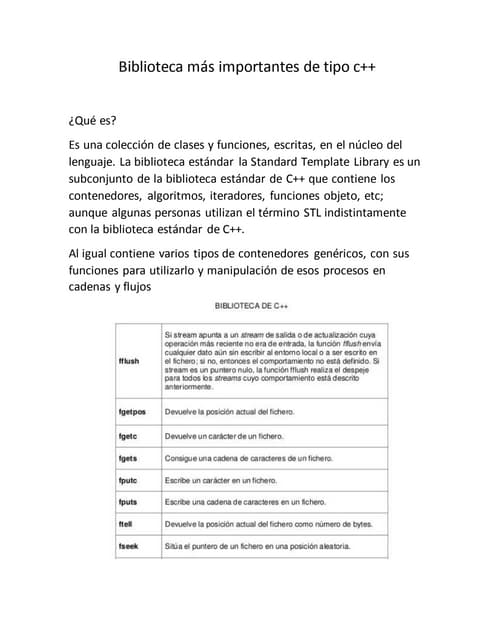Bibliotecas mas importantes en c++ | DOCX | Programming Languages ...
