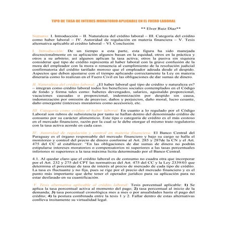 Tipo de tasa de interes moratorio aplicable en el fuero laboral | PDF
