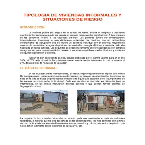 Tipologias de viviendas informales y situaciones de riesgo | DOC