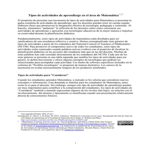 Tipos de actividades de aprendizaje en el area de matematicas