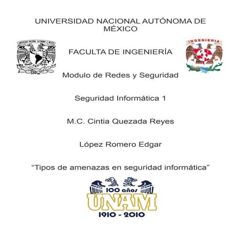 Tipos de amenazas en Seguridad Informática