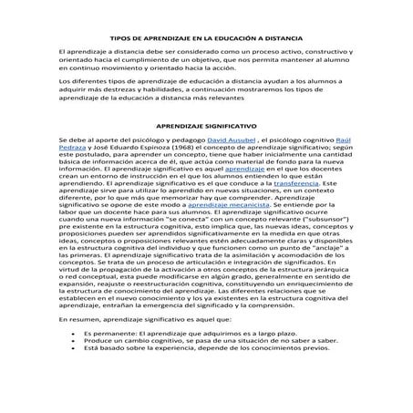 Tipos de aprendizaje en la educacin a distancia | PDF