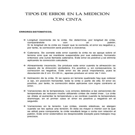 Tipos de cinta y tipos de error en la medicion con cinta