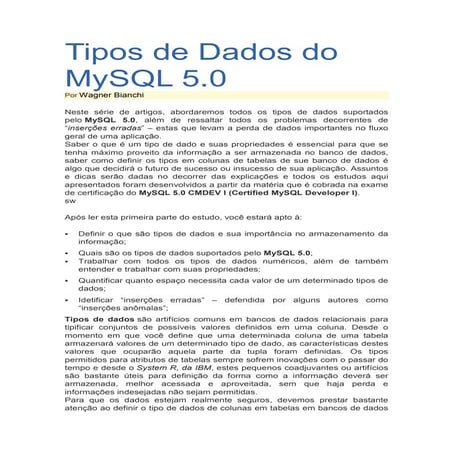 Tipos de Dados MySQL | PDF