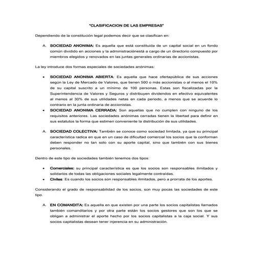 Tipos de Sociedades y Empresas | DOCX