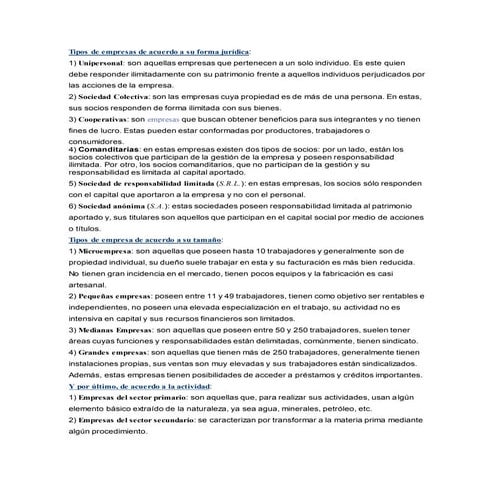 Tipos de Sociedades y Empresas | DOCX