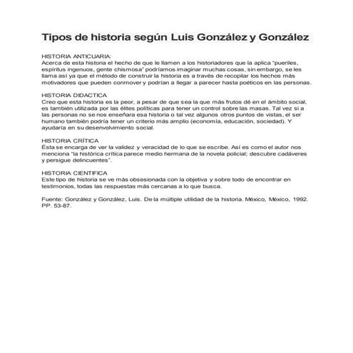 Tipos de historia según luis gonzález y gonzález