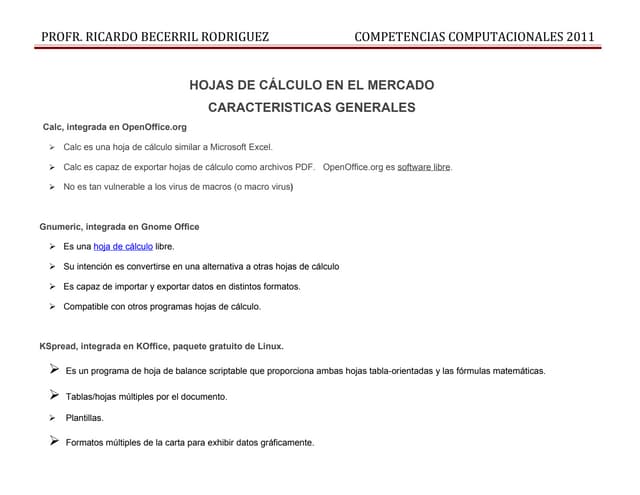 Tipos de  hojas de calculo en el me...