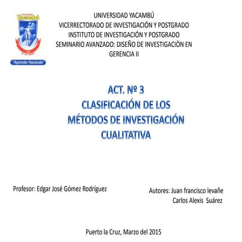 Tipos de investigacion  cualitativa carlos suarez