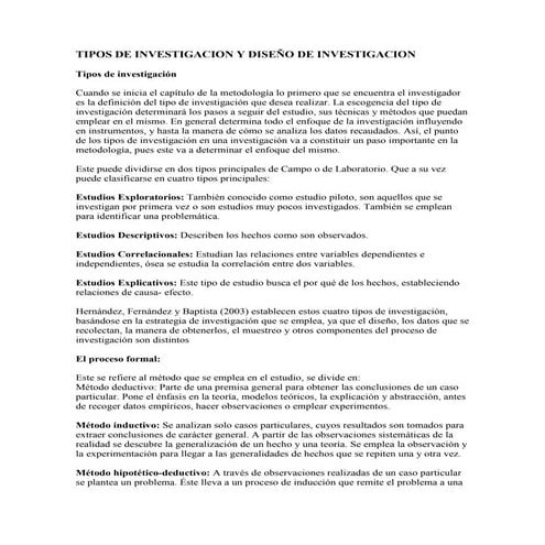 Tipos de investigacion y diseño de investigacion