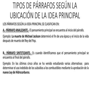 TIPOS DE PÁRRAFOS sobre como son  para que sirven estos