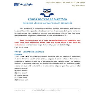 Tipos de questão de rlm   artigo 01...