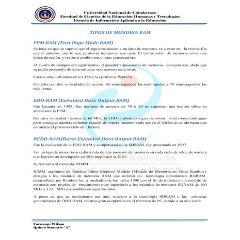 Tipos de Memoria RAM